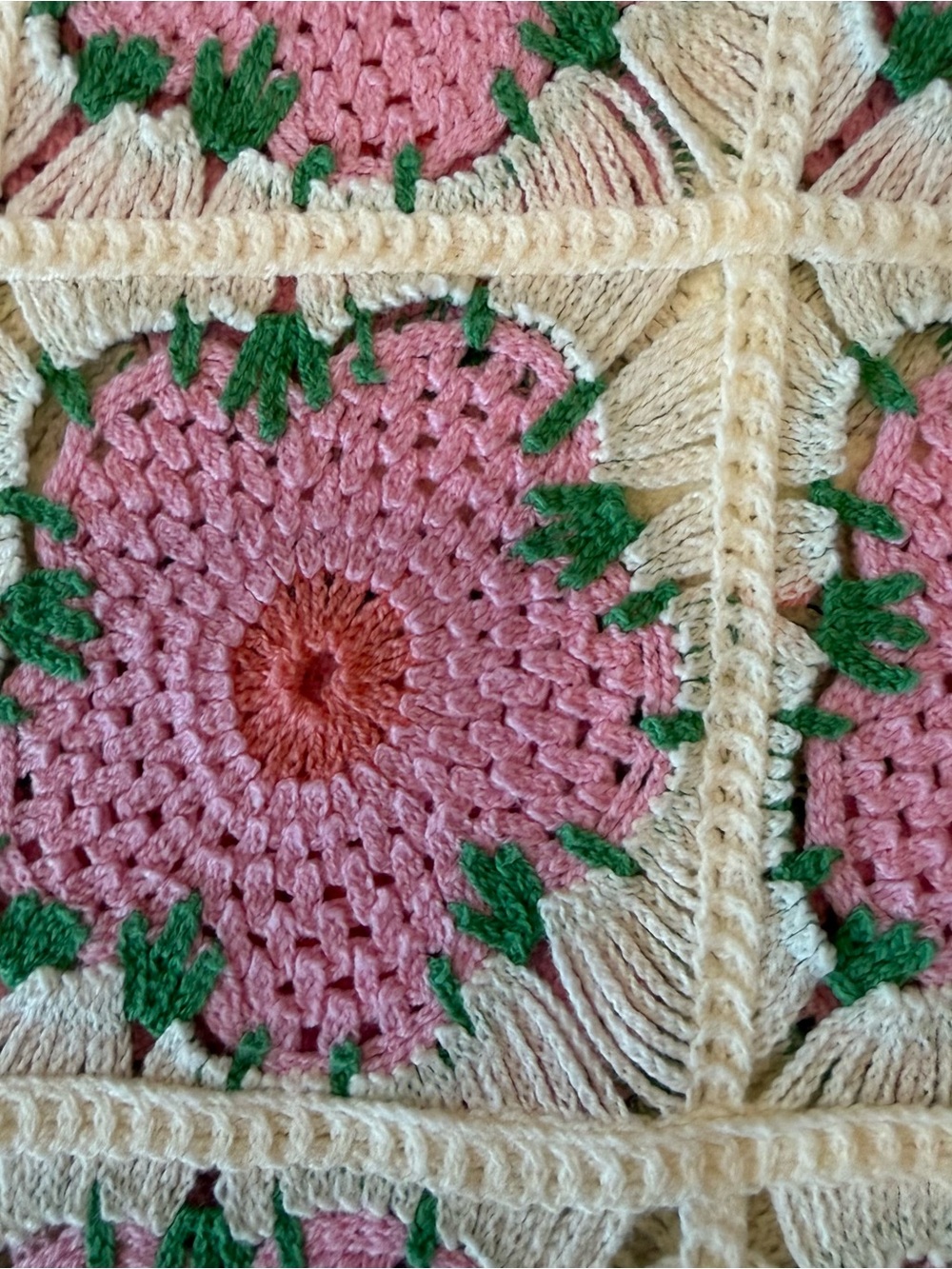 CeCe Pink & Cream Crochet Floral Tank Top with Green Accents - Picture 3 of 4
